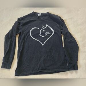 Port Company Big Girls Black Cat Heart Long Sleeve Shirt Size L